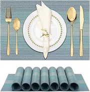 Winknowl Placemats Set of 8, Heat Resistant Stain Resistant Non-Slip Woven Vinyl Insulation Placemats, Washable Durable Elegant Table Mats for Dining (Christmas Blue)
