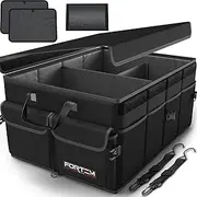 FORTEM Car Boot Organiser, Car Storage Organiser, Car Accessories, Collapsible Multi Compartment Car Organiser, Car Boot Tidy, Non Slip Bottom, Adjustable Securing Straps 65L (Black, Large)
