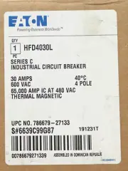 NEW EATON Cutler-Hammer HFD4030L Industrial Circuit Breaker 65k 4 Pole 30A 600V