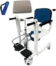 Medical Hydraulic Patient Lift Wheelchair for Home, Handicapped Transport Chair Patient Lift Aid w/180° Split Seat, Bedside Commode w/Bedpan Bathroom Chair for Elderly Adults Seniors Transport