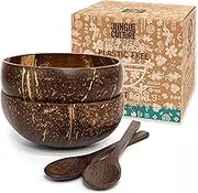Jungle Culture 2 Polished Coconut Bowl and Wooden Spoons Set • Natural Coconut Bowls & Bamboo Straws • Smoothie Bowls • Coconut Shell Acai Bowls Healthy Choice Buddha Bowls • Eco Friendly Vegan Gifts