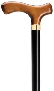 GERMAN 42" LONG FRITZ HANDLE BLACK WOOD SHAFT WALKING CANE FOR EXTRA TALL MEN