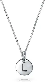 [Bling Jewelry] Tiny Minimalist ABC Round Disc Block Letter Alphabet A-Z Initial Pendant Necklace For Teen For Women .925 Sterling Silver