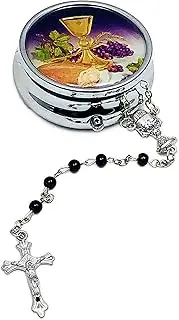 [Elysian Gift Shop] First Holy Communion Silver Metal Rosary with Silver Metal Body of Christ Case Gift Set. (Boy)