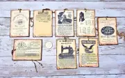 9~Vintage~Ephemera~Sewing Ads~Junk Journal~Linen Cardstock~Gift~Hang~Tags