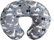 Boppy Original Nursing Pillow and Positioner, Gray Dinosaurs, Cotton Blend Fabric with Allover Fashion