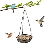 Triflice Hanging Bird Feeder, Black, Fine-Mesh Platform, Adjustable Size, Attracts Cardinals, Outdoor Garden Yard Decoration