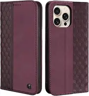 Case for iPhone 16 Pro, Shockproof PU Leather Flip Folio Cover with Card Slots, Magnetic Wallet Case for iPhone 16 Pro, Wine Red