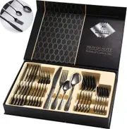 24 Piece Silverware Set Flatware Set Service for 6, Stainless Steel Cutlery Set with Knife/Fork/Spoon/Teaspoon/Premium Gift Box