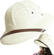 [Hemore] Pith Hat, Straw Woven Helmet Hat, Breathable Cap, Sunproof Bucket Helmet, Hats for Men Jungle Explorers(Style 3)