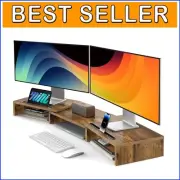 Enhance Your Workspace with Adjustable Dual Monitor Stand Riser - Rustic Design
