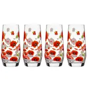 4pc Ashdene Red Poppies 540ml Crystal Clear Glass Highball Tumbler Drinking Set