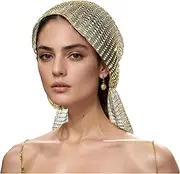 Munyee Hua Turbans for Women Fashion Sparkly Rhinestone Elastic Snood Scarf Hijab Cap Mesh Crystal Hats Nets Rave Headband