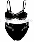 NEW BENDON Body Lace 2 Tone Balconnet Bra 12B Small Midi Brief Set Black Silver