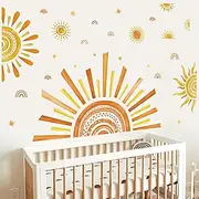 decalmile Boho Sun Wall Decals Half Sun Watercolor Rainbow Wall Stickers Baby Nursery Kids Room Toddler Bedroom Wall Decor