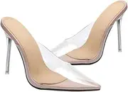 [FOMIYES] 1Pair Fashion Transparent Sandals for Women Stylish Pointed Toe High Heels Slip Design for Parties and Dressy Occasions