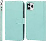 Case for iPhone 11 Pro Leather Wallet Case with Card Holder Slot SunYoo Drop Protection Shockproof Cover Kickstand Magnetic Handbag with Wrist Strap Women Men Flip Folio for iPhone 11pro Green