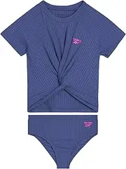 [Reebok] Girls' Tankini Set - 2 Piece UPF 50+ Short Sleeve Tankini Bikini Swimsuit - 2 Piece Bathing Suit for Girls (4-12)