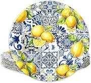 Summer Plates Tiles Lemon Disposable Paper Plates Yellow Blue Dinner Plates 9 Inch Dessert Plates for Party Supplies Table Decor, 24Pcs