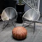 Leather Moroccan Ottoman Pouffe Footstool Vintage Brown Pouf Unstuffed 24''