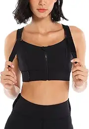 [FEOYA] Sports Bras for Women Zip Front Sports Bra X-Back Fitness Yoga Tank Tops Compression Bra High Impact for Running