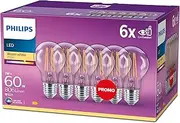 Philips LED Premium Classic A60 Light Bulbs 6 Pack [E27 Edison Screw] 7W - 60W Equivalent - Warm White (2700K), Non Dimmable.