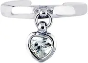[JewelryWeb] 925 Sterling Silver With Rhodium Finish Shiny Cuff Type toe ring With Small Drop Love Heart With W Hite CZ-toe ring for Women