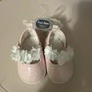 First Steps Infant Pink Sparkly Flower Slip On Shoes Size 2 3-6 Months NWT