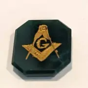 NOS Antique Masonic Mason Octagon Blood Stone Gold Encrusted 12 mm x 9.5 mm #A92