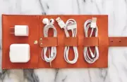 power data line Charger Digital accessory pocket bag cow Leather orange H981