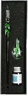 Crystal Flower Glass Dipping Dip Pen Writing Set Gift Pack Fountain Calligraphy - Floral Pattern Calligraphy Writing Tool, Smooth Ink Flow Pen with Holder