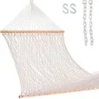 12FT Double Rope Hammocks, 2 Person Hand Woven Cotton Hammock with Spreader