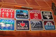 HAWAII HANG LOOSE ALOHA - NOS 80's Surfing Tiki 3x4in. Prism - STICKER LOT OF 8
