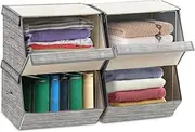 Giantex Stackable Storage Bins Set of 4, Foldable Non-woven Fabric Storage Box with Magnetic Secured Lids, Side Handle, Toy Organizer Multi-purpose Storage Containers for Clothes Books (Dark Grey)