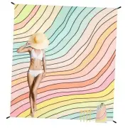 Beach Blanket Waterproof Sandproof, 9 Ft X 10 9x10 FT (1～8 Person) Rainbow Wave