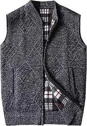 [Generic] Men's Warm Base Shirt Vest Full Zip Up Knitted Sweater Outerwear Slim Fit Sleeveless Jacket With Pockets, Dark Gray 2, Medium
