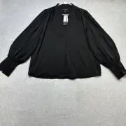 Banana Republic Top Women Large Black Peasant Office Party V Neck Blouse Elegant