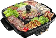 Electric BBQ Hot Pot, Portable Electric Grill Indoor Barbecue 2-in-1 Super Pot with Grill Plate