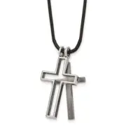 Titanium Cord Cross Chain Leather Necklace