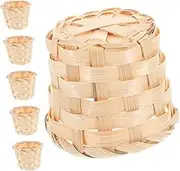 KOMBIUDA 6pcs Round Baskets Natural Woven Fruit Basket Small Wicker Bread Serving Tray Food Storage Bin For Kitchen Restaurant Decor