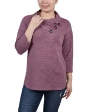 NY Collection Mauve Petite Cowl Neck Top - Women's Blouse
