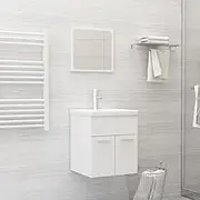 Stylish Bathroom Furniture Set with White Engineered Wood Sink Cabinet, Built-in Ceramic Basin & Mirror, Floating Vanity Console, Modern Mount Design