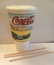 COKE COCA COLA SODA MUG & STRAWS COKE ARCHIVES RETRO 1915 DESIGN NEW