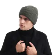 Three Layers of Cuffs Knit Beanies Hats Army Green Men Mens Warm Winter Green...