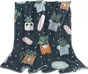 Large Fleece Throw Blanket for Couch, Sofa and Bed, Soft Blankets and Warm Throws, Cozy, Plush, Lightweight, Cartoon Animal Koala Bear Flowerpot Plant