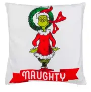 Dr. Seuss Grinch NAUGHTY NICE 2 sided 18" Pillow Christmas Decor Max Grinchmas