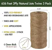 3 Rolls Natural Jute Twine 656-Ft String Hemp Rope 100% Natural Jute Fiber 3 Ply