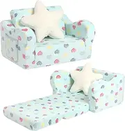 MOMCAYWEX Toddler Couch, 2-in-1 Toddler Soft Couch Fold Out with Star Pillow, Convertible Sofa to Lounger for Girls and Boys, 1-Seat