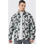 Mens Grey Tall Aztec Print Zip Through Overshirt