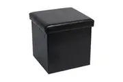Vstara Folding Storage Ottoman Black Faux Leather Finish 38x38x37cm